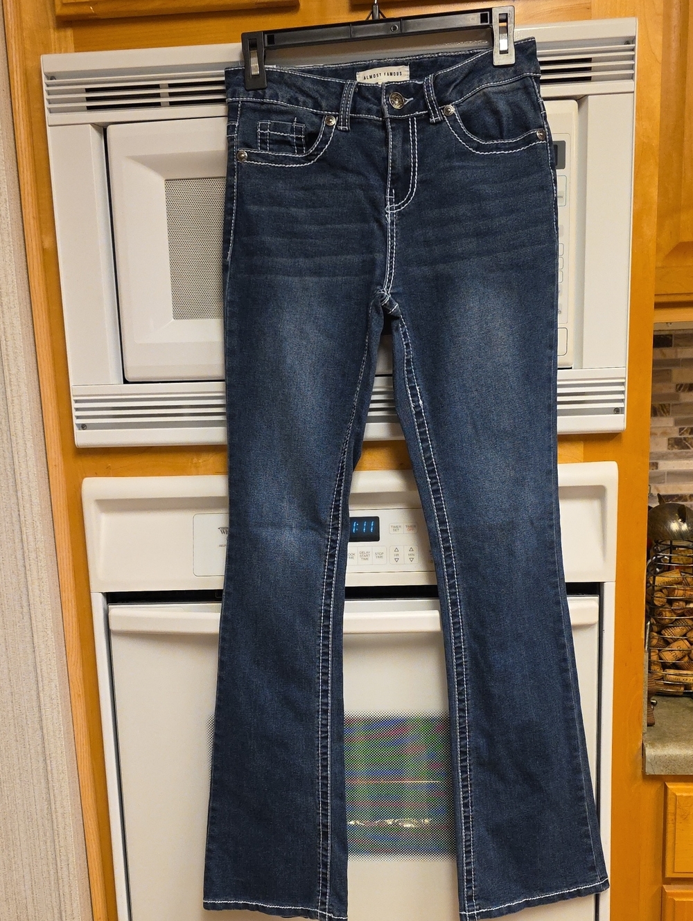 Almost Famous Junior Dark Blue Wide Leg Jeans, Size 3